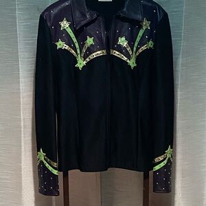 Stylish Black and Green Leather Jacket